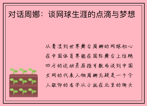 对话周娜：谈网球生涯的点滴与梦想